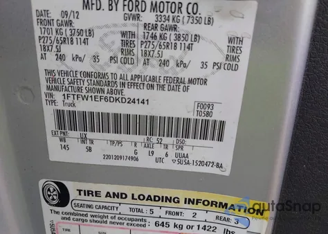 2013 Ford F150 Supercrew from USA, damaged, VIN 1FTFW1EF6DKD24141